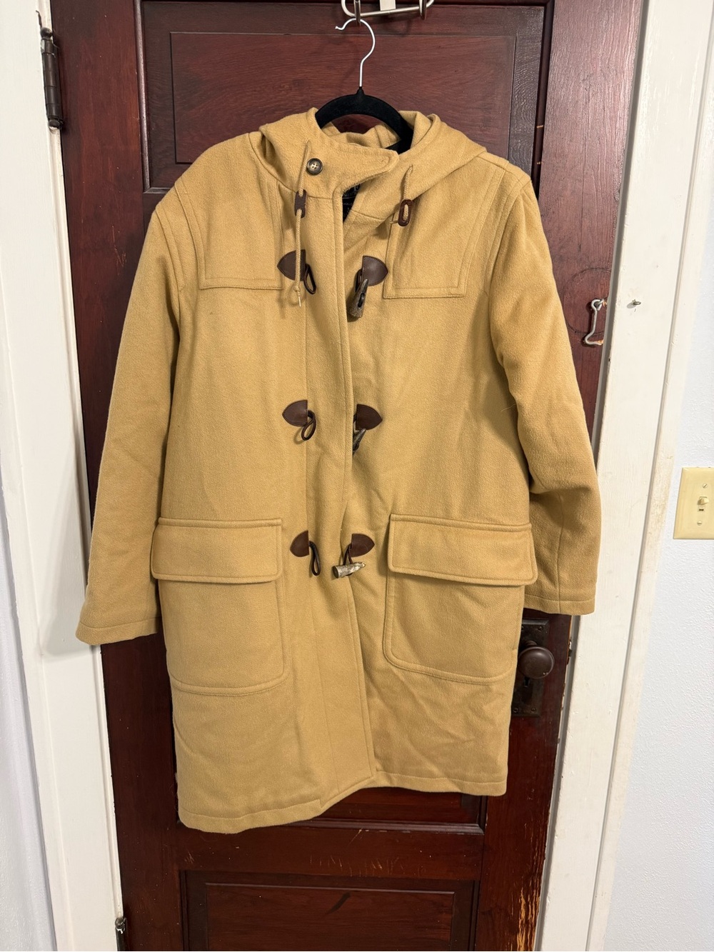 Lands' End Camel Hooded Toggle Pea Coat Wool Original Tiroler Loden Vintage